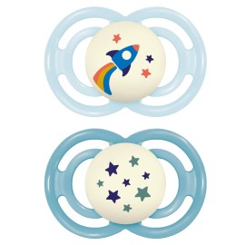 MAM Perfect Night Baby Pacifier, Patented Nipple, Glows in The Dark, 2 Pack, 16+ Months, Blue/Boy
