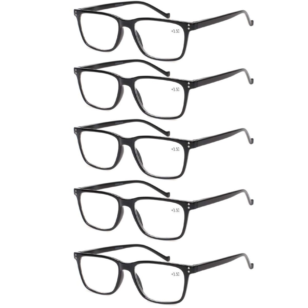 JOSCHOO 5 Pack Reading Glasses Men Women Spring Hinges Comfortable Glasses for Reading (5 Black, 2.0)Medium