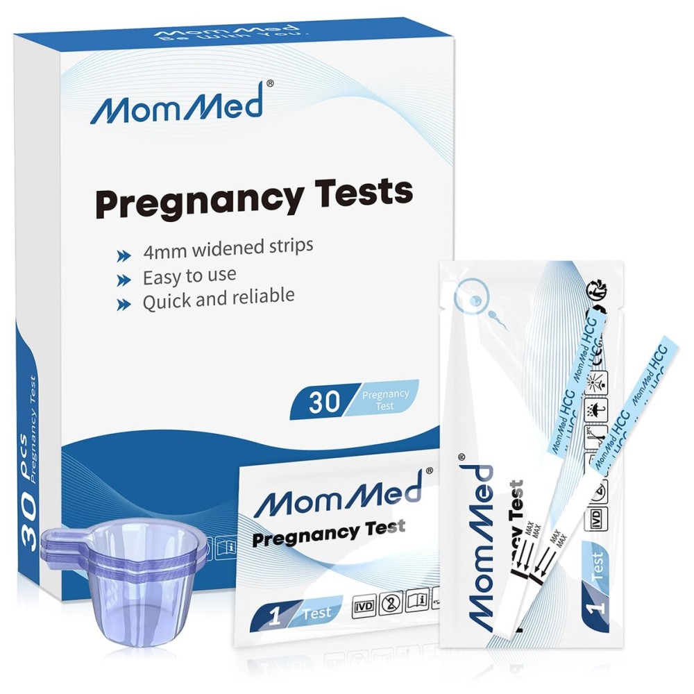 MomMed Pregnancy Test, 30 HCG Pregnancy Test Strips for Early Detection, Over 99% Accurate, 30 Free Urine Cups, Bulk Pregnancy Tests for Home Use, Pruebas de Embarazo
