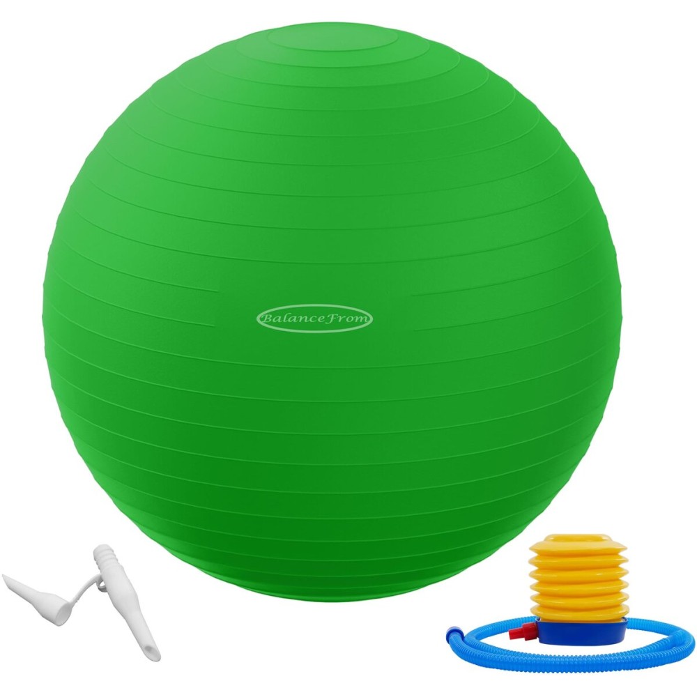 Fitvids Anti-Burst and Slip Resistant Exercise Ball Yoga Ball Fitness Ball Birthing Ball with Quick Pump, 2,000-Pound Capacity, Green, 22-inch, M
