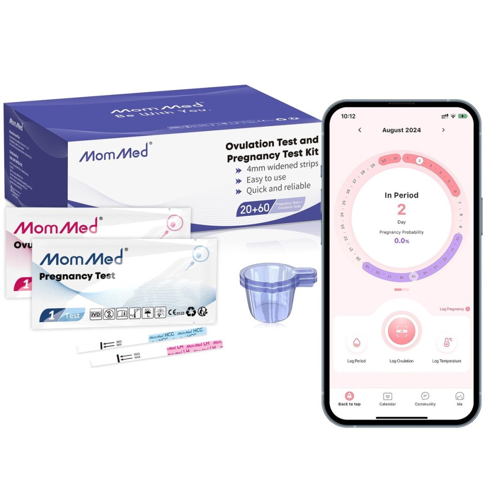 MomMed Pregnancy Test Strips (HCG20-LH60), Includes 20 Pregnancy Tests, 60 Test Strips, 80 Urine Cups, Easy to Use Ovulation Predictor Kit, Accurate Fertility Test for Women