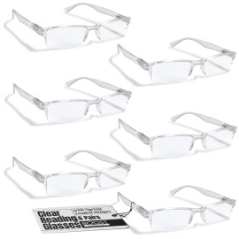 Boost Eyewear 6 Pack Reading Glasses, Clear Half Rim Frames, for Men and Women, with Comfort Spring Loaded Hinges, Clear, 6 Pairs (+1.50)