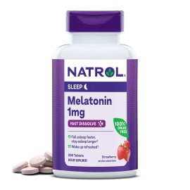 Natrol Fast Dissolve Melatonin 1 mg, Supplements for Restful Sleep, Sleep Support for Adults, 200 Strawberry-Flavored Melatonin Tablets, Up to a 200 Day Supply