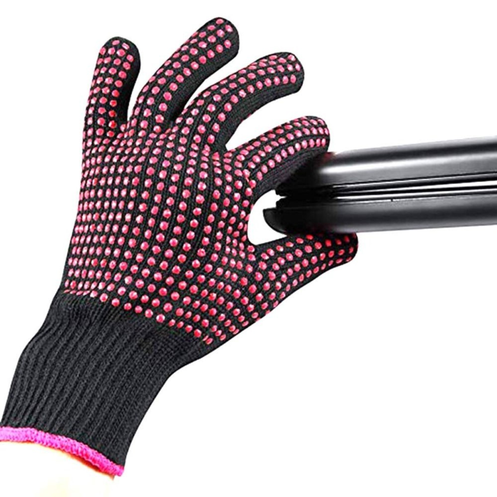 AFT90 Heat Resistant Glove for Hair Styling, Curling Iron, Flat Iron and Curling Wand, Pink Edge, Silicone Bump, 1 Piece
