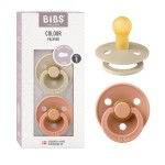 BIBS Pacifiers Colour Collection | Natural Rubber Baby Pacifier | Set of 2 BPA-Free Soothers | Made in Denmark | 6+ Months (Pack of 2) | Vanilla/Peach