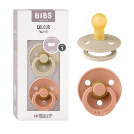 BIBS Pacifiers Colour Collection | Natural Rubber Baby Pacifier | Set of 2 BPA-Free Soothers | Made in Denmark | 6+ Months (Pack of 2) | Vanilla/Peach