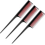 Leinuosen 3 Pcs Triple Teasing Comb for Women Plastic Rat Tail Comb Heat Resistant Pintail Tease Layer Tool for Thick Fine Hair Styling Backcombing Volume Structure(Black and Red)