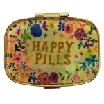 Happy Pills Pill Organizer Cute Metal Pill Case Travel Friendly Portable Compact Pill Box Pill Container to Hold Tylenol/Vitamins/Fish Oil/Supplements/Meds/Tablet for Purse/Pocket