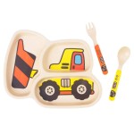 Kid Plate Set Bamboo Toddler Plates Dinnerware Dinner Dish Set Baby Feeding Spill Proof Divided Plate - Baby Spoon and fork 3-Piece Set for Kids and Toddlers Teaches Child Portion Control