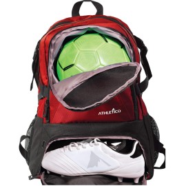 Athletico National Soccer Bag - Backpack for Soccer, Basketball & Football Includes Separate Cleat and Ball Holder (Red)