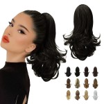 SOFEIYAN 13 Ponytail Extension Long Curly Ponytail Clip in Claw Hair Extension Natural Looking Synthetic Hairpiece for Women, Natural Black