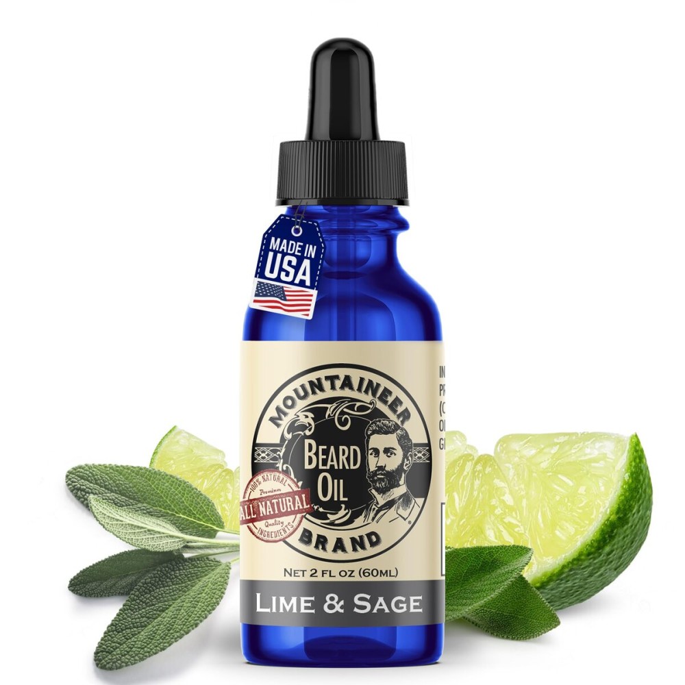 Mountaineer Brand Natural Beard Oil with Lime & Sage Scent | Made in West Virgina | Hydrates, Moisturises, Softens & Conditions for Beard Growth | Treats Dry Itchy Beards for Men | 2oz