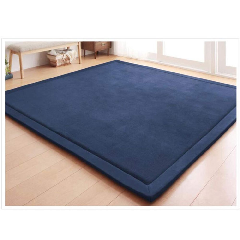 Loartee Nursery Rug Coral Velvet Crawling Rugs Area Rugs Play Mat(6\'8x 6\'8, Dark Blue) for Toddler Children Play Mat Yoga Mat Exercise Pads Carpet