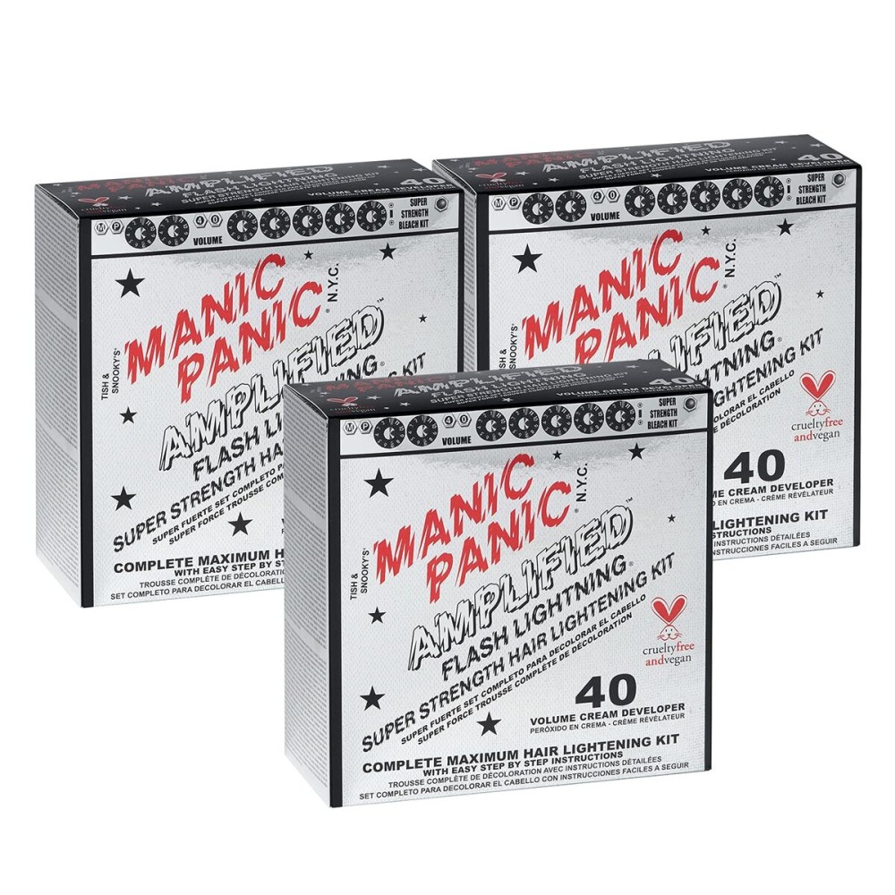 MANIC PANIC Flash Lightning Hair Bleach Kit - 40 Volume Developer + Bleach Powder - Lifts Hair Color Up to 7 Levels - Lightener for Extra Dark Shades - Vegan & Cruelty-Free (3 Pack)