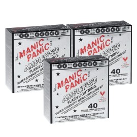 MANIC PANIC Flash Lightning Hair Bleach Kit - 40 Volume Developer + Bleach Powder - Lifts Hair Color Up to 7 Levels - Lightener for Extra Dark Shades - Vegan & Cruelty-Free (3 Pack)