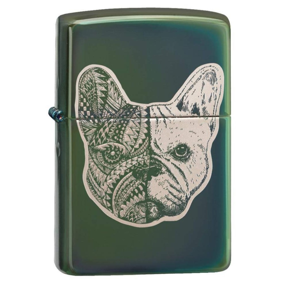 Zippo French Bulldog High Polish Green Design, one Size