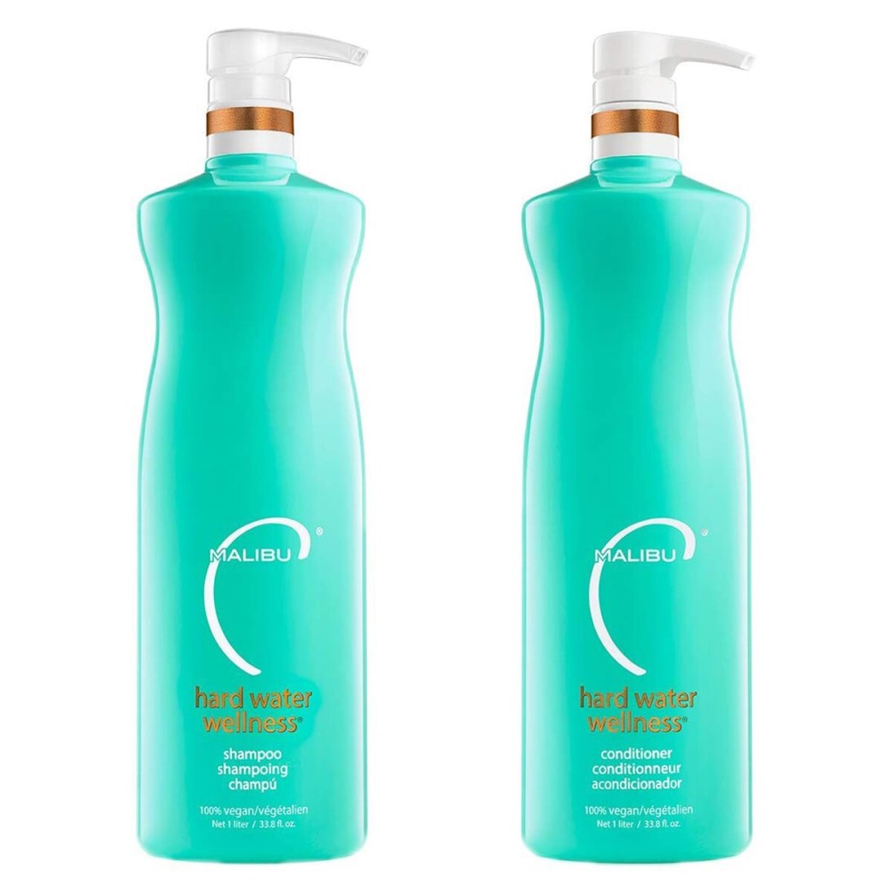 Malibu C Hard Water Wellness Shampoo and Conditioner Duo - Hydrating Hair Care for Shine & Manageability - Protects from Waterborne Elements That Cause Dry, Damaged Hair (33.8oz)