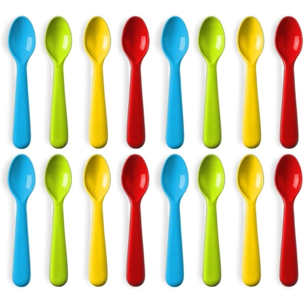 Plaskidy Plastic Toddler Spoons - Set of 16 Kids Spoons BPA Free/Dishwasher Safe