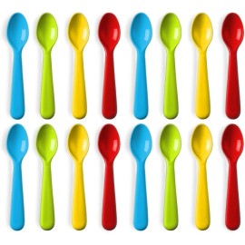 Plaskidy Plastic Toddler Spoons - Set of 16 Kids Spoons BPA Free/Dishwasher Safe