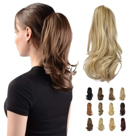 Sofeiyan 13 Ponytail Extension Long Curly Ponytail Clip in Claw Hair Extension Natural Looking Synthetic Hairpiece for Women, Light Ash Brown & Bleach Blonde