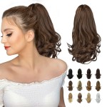SOFEIYAN 13 Ponytail Extension Long Curly Ponytail Clip in Claw Hair Extension Natural Looking Synthetic Hairpiece for Women, Medium Brown/Light Auburn Mixed