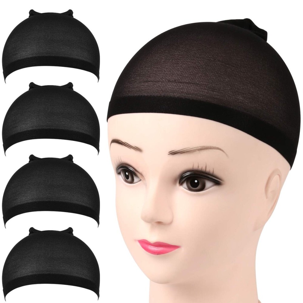 FANDAMEI Wig Cap, Nylon Wig Caps, 4 Pieces Stocking Wig Caps for Women (Black