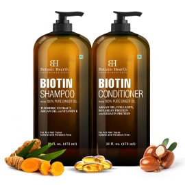 Botanic Hearth Biotin Shampoo and Conditioner Set - with Ginger Oil & Keratin for Hair Loss and Thinning Hair for Men and Women - Sulfate Free, 16 fl oz each