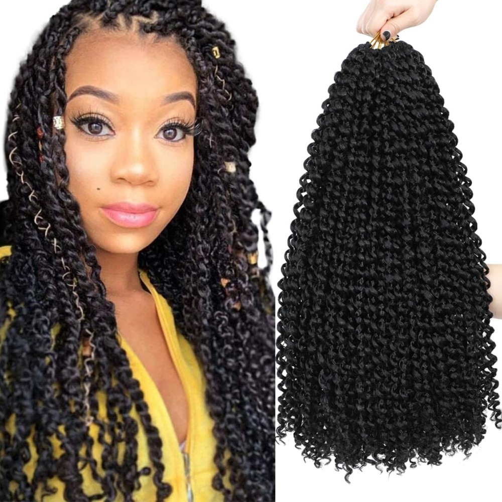 Dorsanee Passion Twist Hair 18 Inch 7 Packs Water Wave Crochet Hair Long Bohemian Curly Braiding Hair for Butterfly Locs, Faux Locs, Boho Style Spring Twist Crochet Braids (1B)