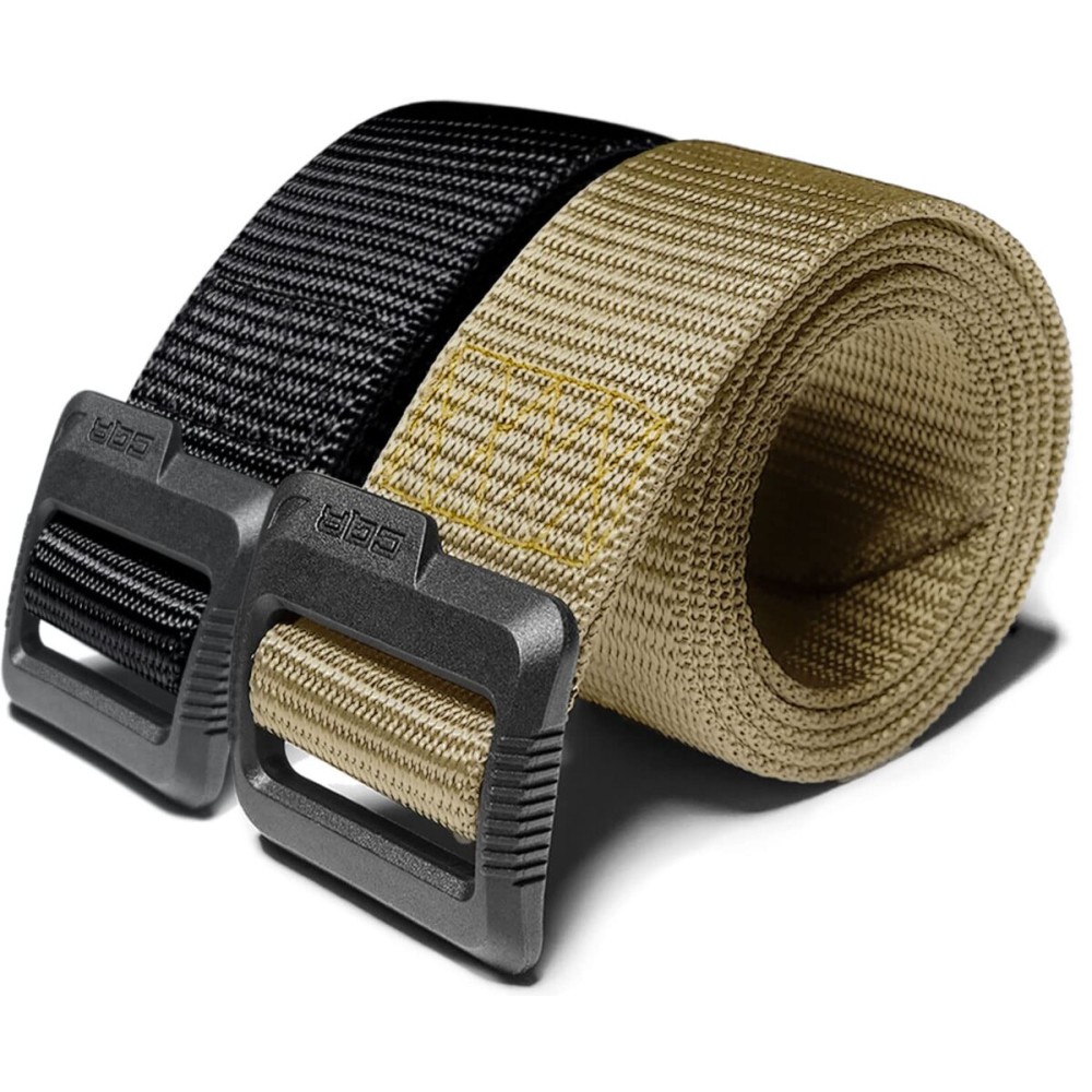 CQR Tactical Belt, Military Style Heavy Duty Belt, Webbing EDC Quick-Release Buckle, 2pack Flex Poly Black/Khaki, Small