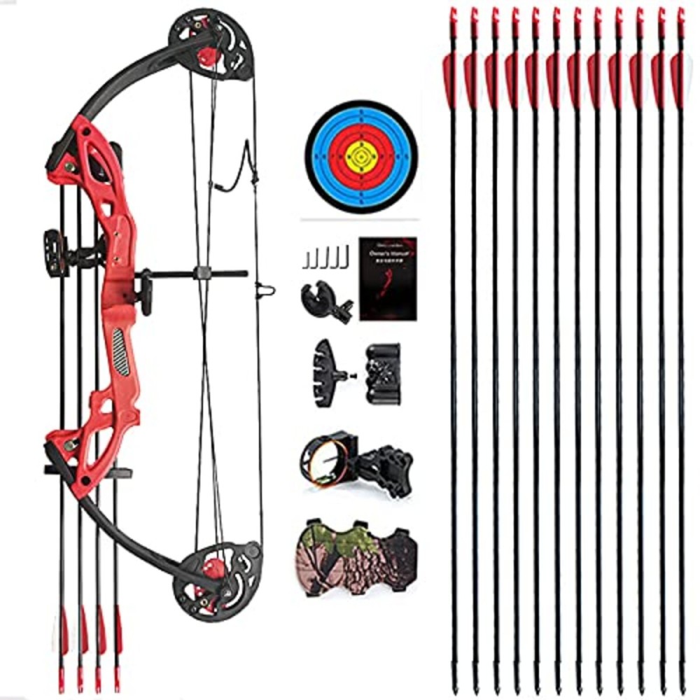PANDARUS Compound Bow Archery for Youth and Beginner, Right Handed,19-28 Draw Length,15-29 Lbs Draw Weight, 260 fps (Red Right Handed)