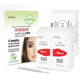 Godefroy Fast Acting Temporary Instant Brow Color, 3 Applications Per Package, Salon Quality Results, Medium Brown