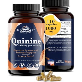 FLORIDA HERBS Quinine for Leg Cramps 1000 mg - 110 Capsules - Cinchona Bark Extract Supplement - Quinine Capsules - Vegan, Non - GMO