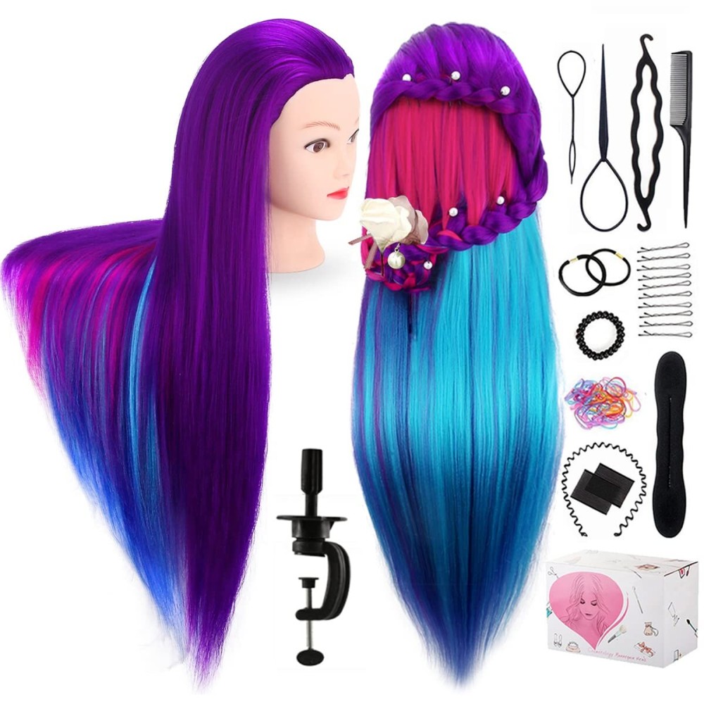 Mannequin Head with Hair, TopDirect 29 Training Head Hair Mannequin Manikin Head Cosmetology Doll Head Practice Styling Hairdressing Training Braiding Heads with Clamp Holder and Tool Set