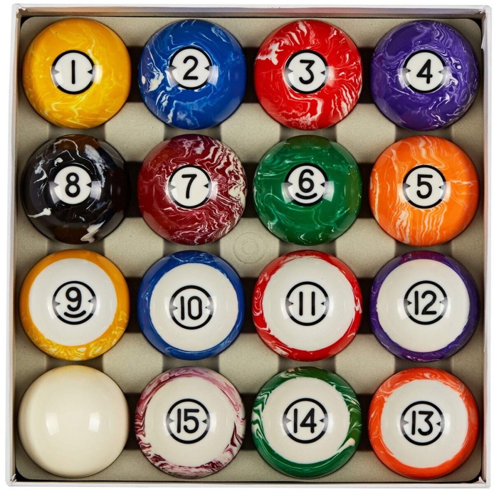 Collapsar Deluxe 2-1/4 Inch Reulation Billiard Balls Pool Ball Marble-Swirl Style Complete 16 Billiard Ball Set (Several Style Available) (White Marble with Black Triangle)