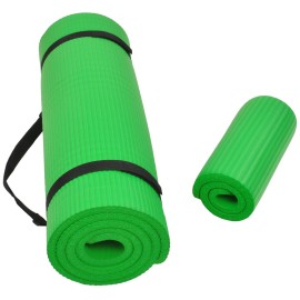 Fitvids All Purpose 1/2-Inch Extra Thick High Density Anti-Tear Exercise Yoga Mat and Knee Pad with Carrying Strap, Green