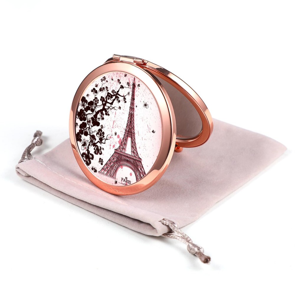Dynippy Compact Mirror Rose Gold Makeup Mirror Folding Mini Pocket Mirror Portable Hand Mirror Double-Sided 2 x 1x Magnification for Woman Girls (A-Butterflies Girl)