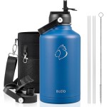 BUZIO Vacuum Insulated Stainless Steel Water Bottle (Cold for 48 Hrs/Hot for 24 Hrs), 64oz Double Walled Wide Mouth Sports Drink Flask with BPA Free Straw Lid and Flex Cap, Cobalt
