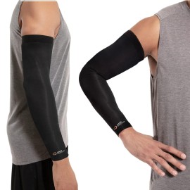 Copper Compression Arm Sleeve - Copper Infused Full Arm Brace for Forearm, Bicep, Triceps - Tennis Elbow, Basketball, Golf, Arthritis, Tendonitis, Bursitis, Post Surgery Rehab - Black - S
