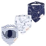 JN&LULU 3 Pack Newborn Baby Bibs Bandana Drool Bibs for Drooling Cotton Baby Gifts (Striped Elephant)