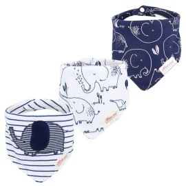 JN&LULU 3 Pack Newborn Baby Bibs Bandana Drool Bibs for Drooling Cotton Baby Gifts (Striped Elephant)