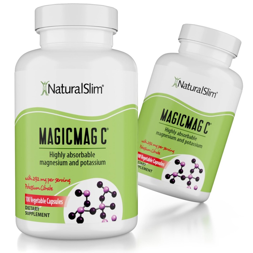 MagicMag C by NaturalSlim, Magnesium Citrate with Potassium for Muscle Relaxation, Sleep Quality, Nerve Function & Electrolyte Support, Daily Magnesium Supplement for Men and Women, 100 Capsules 2pk
