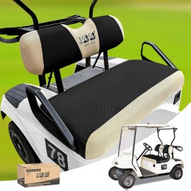 10L0L Golf Cart Seat Covers Kit - Universal Fit for EZGO TXT/RXV Front Seats | Breathable Mesh Fabric | Easy Installation | Black & Beige (No Staples Required)