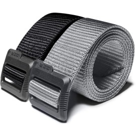 CQR CLSX Tactical Belt, Military Style Heavy Duty Belt, Webbing EDC Quick-Release Buckle, 2pack Flex Poly Black/Grey, X-Large