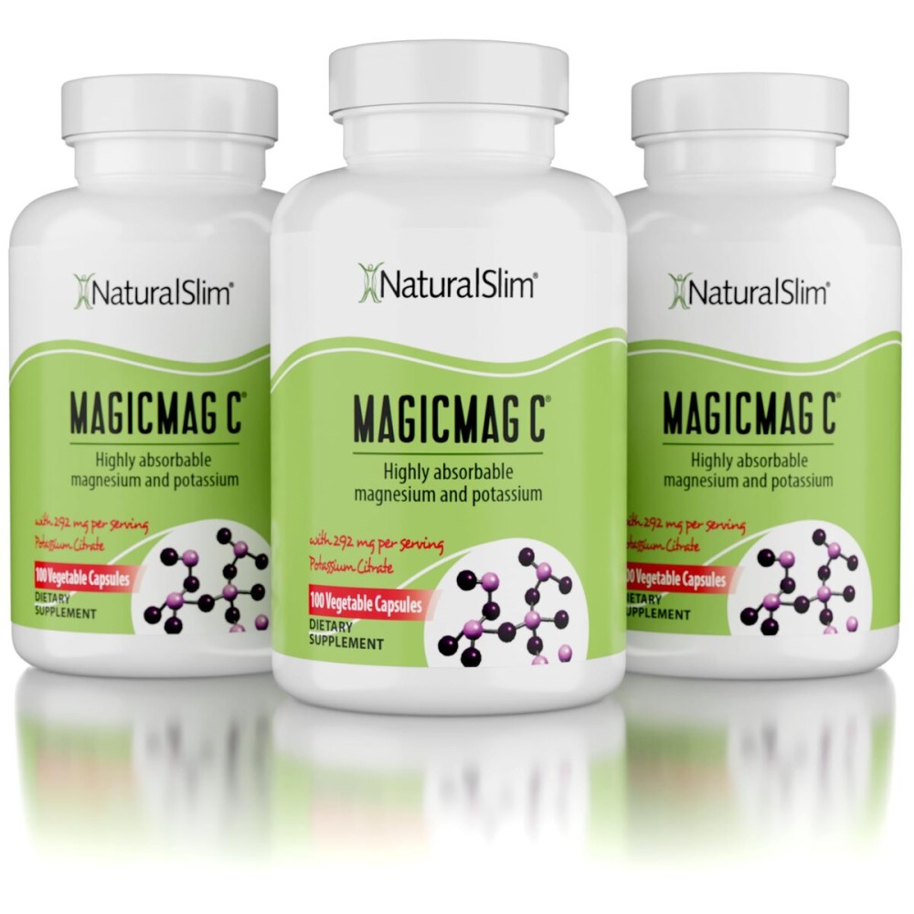 MagicMag C by NaturalSlim, Magnesium Citrate with Potassium for Muscle Relaxation, Sleep Quality, Nerve Function & Electrolyte Support, Daily Magnesium Supplement for Men and Women, 100 Capsules 3pk