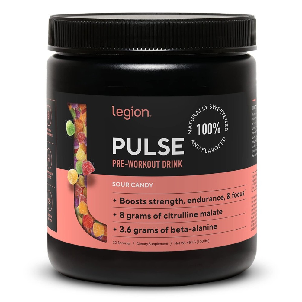 LEGION Pulse Pre Workout - All Natural Nitric Oxide Preworkout Drink to Boost Energy, Creatine Free, Naturally Sweetened, Beta Alanine, Citrulline, Alpha GPC (Sour Candy)
