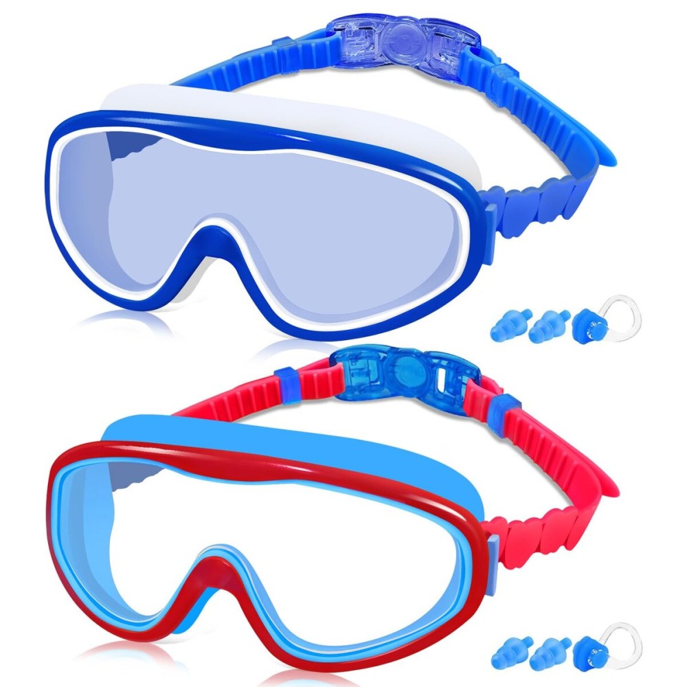 COOLOO Kids Swim Goggles for Age 3-15, 2 Pack Kids Goggles for Swimming with Nose Cover, No Leaking, Anti-Fog, Waterproof