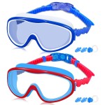 COOLOO Kids Swim Goggles for Age 3-15, 2 Pack Kids Goggles for Swimming with Nose Cover, No Leaking, Anti-Fog, Waterproof