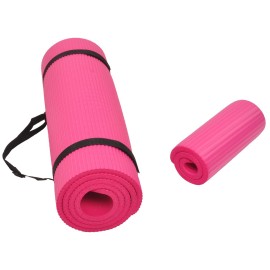 Fitvids All Purpose 1/2-Inch Extra Thick High Density Anti-Tear Exercise Yoga Mat and Knee Pad with Carrying Strap, Pink