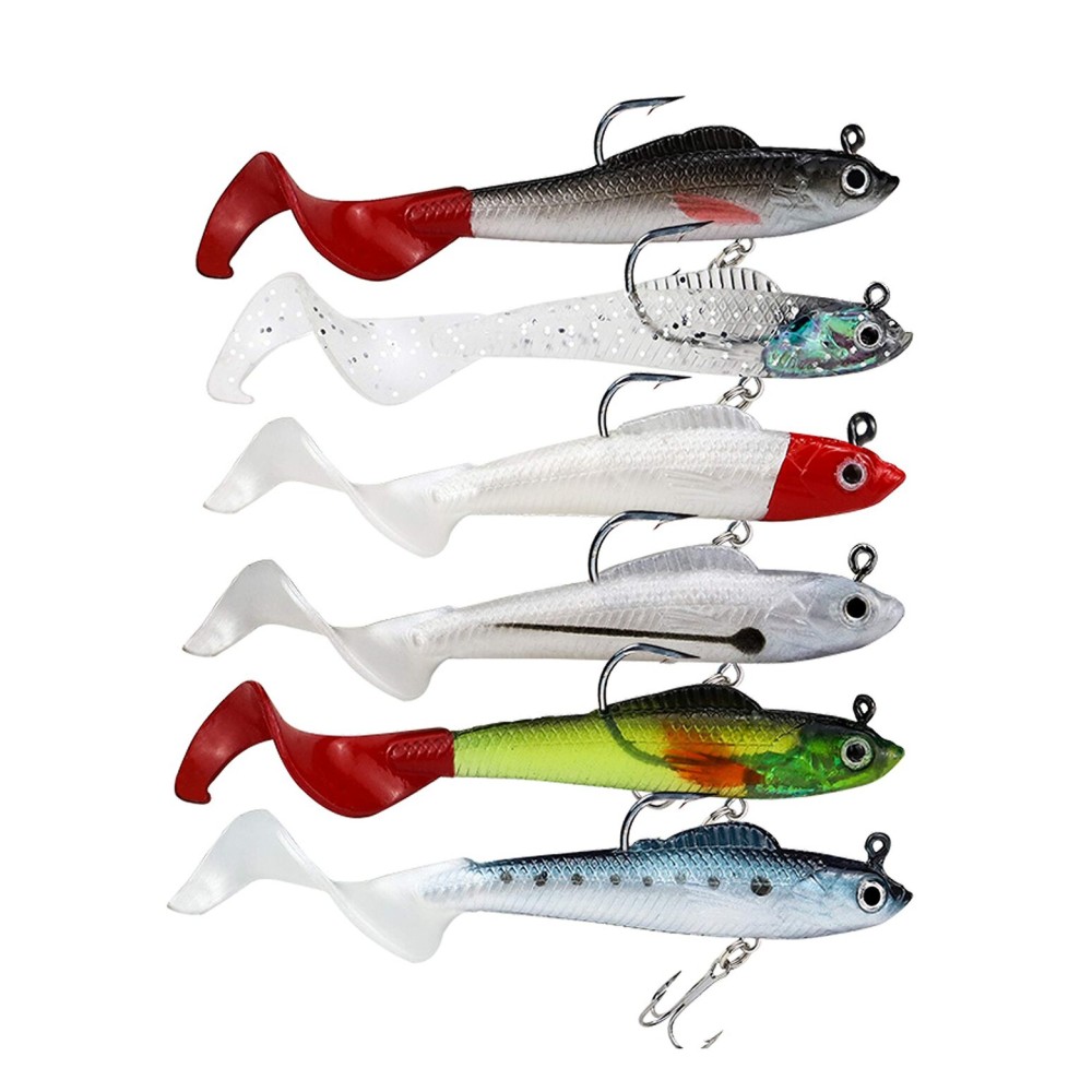 Facikono Lures for Bass Jig Head Soft Swimbait, 6-Pack 6 Colors Plastic Bait for Saltwater/Freshwater Fishing