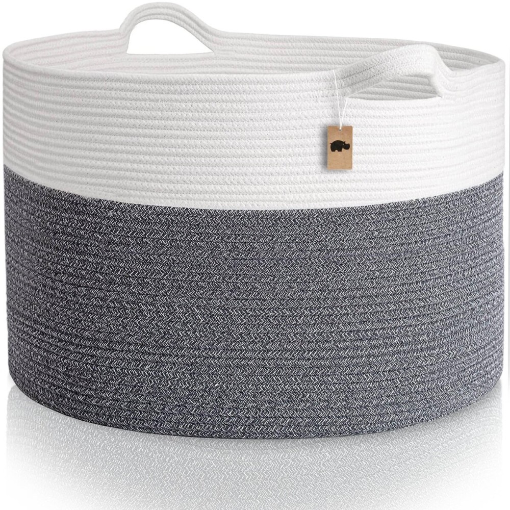 Little Hippo XXL Cotton Rope Basket, 100% Natural! Large Baby Gift Basket, White & Dark Gray